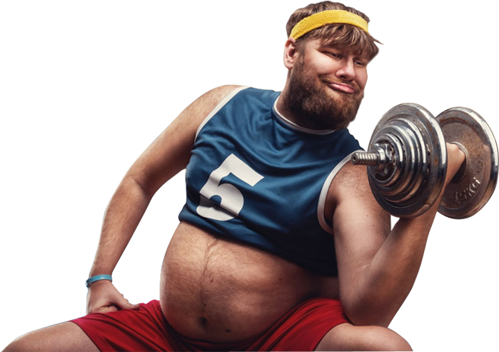 Fat Man Do Hard Exercises With A Dumbbell - Fat Man Transparent (750x500), Png Download
