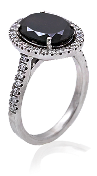 Black Oval Diamond Halo - Black Diamond Engagement Ring Oval Halo (600x500), Png Download