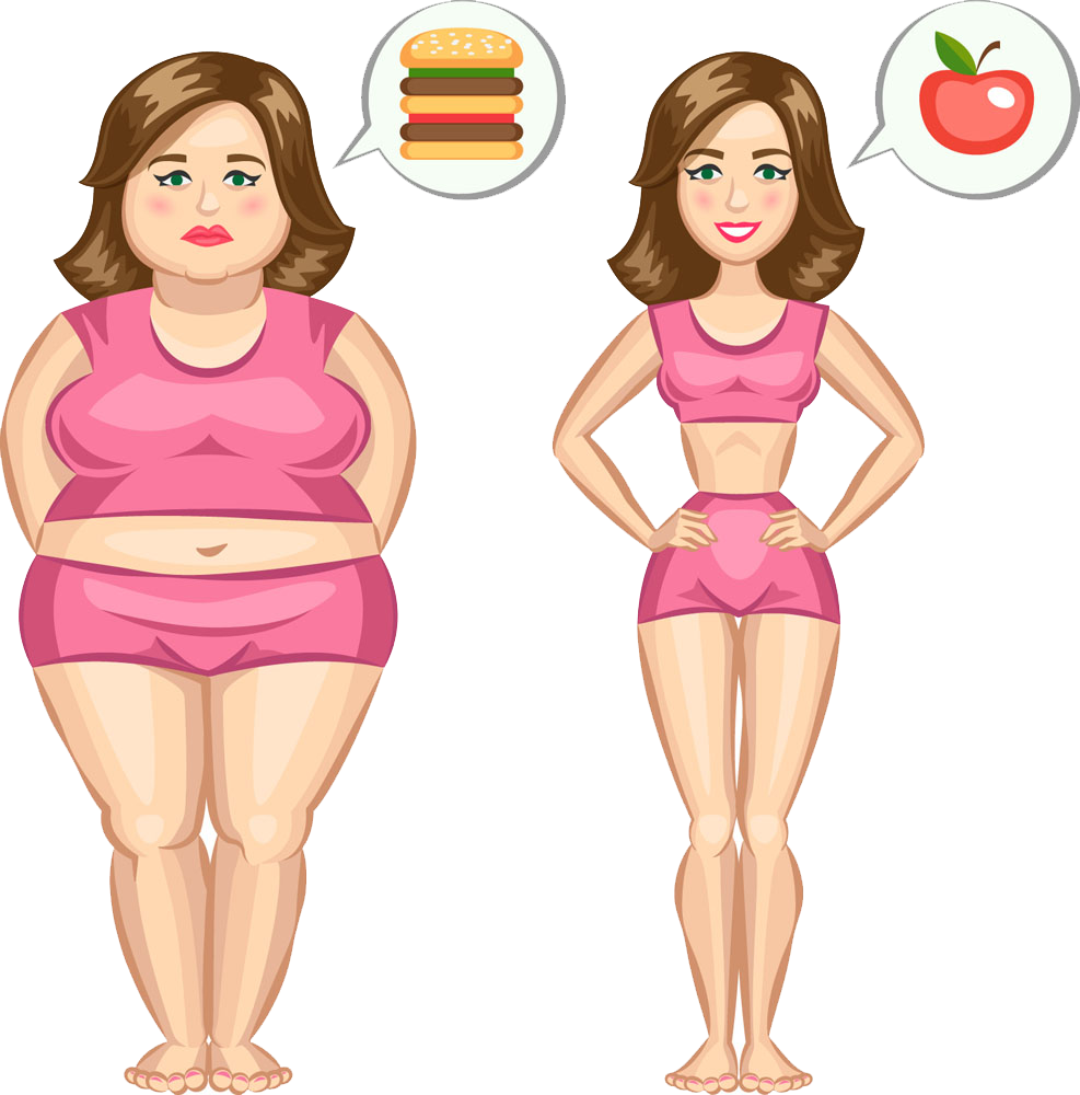 Adipose Tissue Weight Loss Fat Clip Art - Slim Vs Fat Girl (987x1000), Png Download