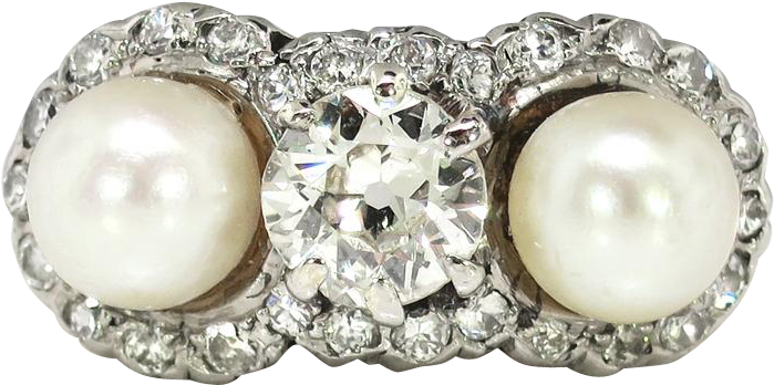 Edwardian 1910's Vintage - Edwardian 1910's Vintage .75ct T.w. Old European Cut (698x698), Png Download