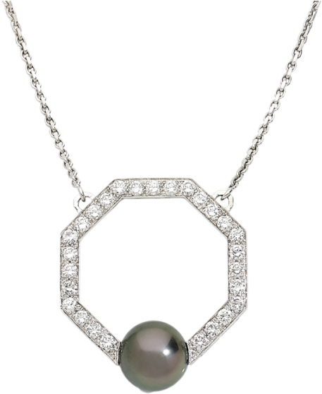 Art Deco Pendant With Tahitian Pearl And Diamonds Paving - Libya Seal (750x750), Png Download