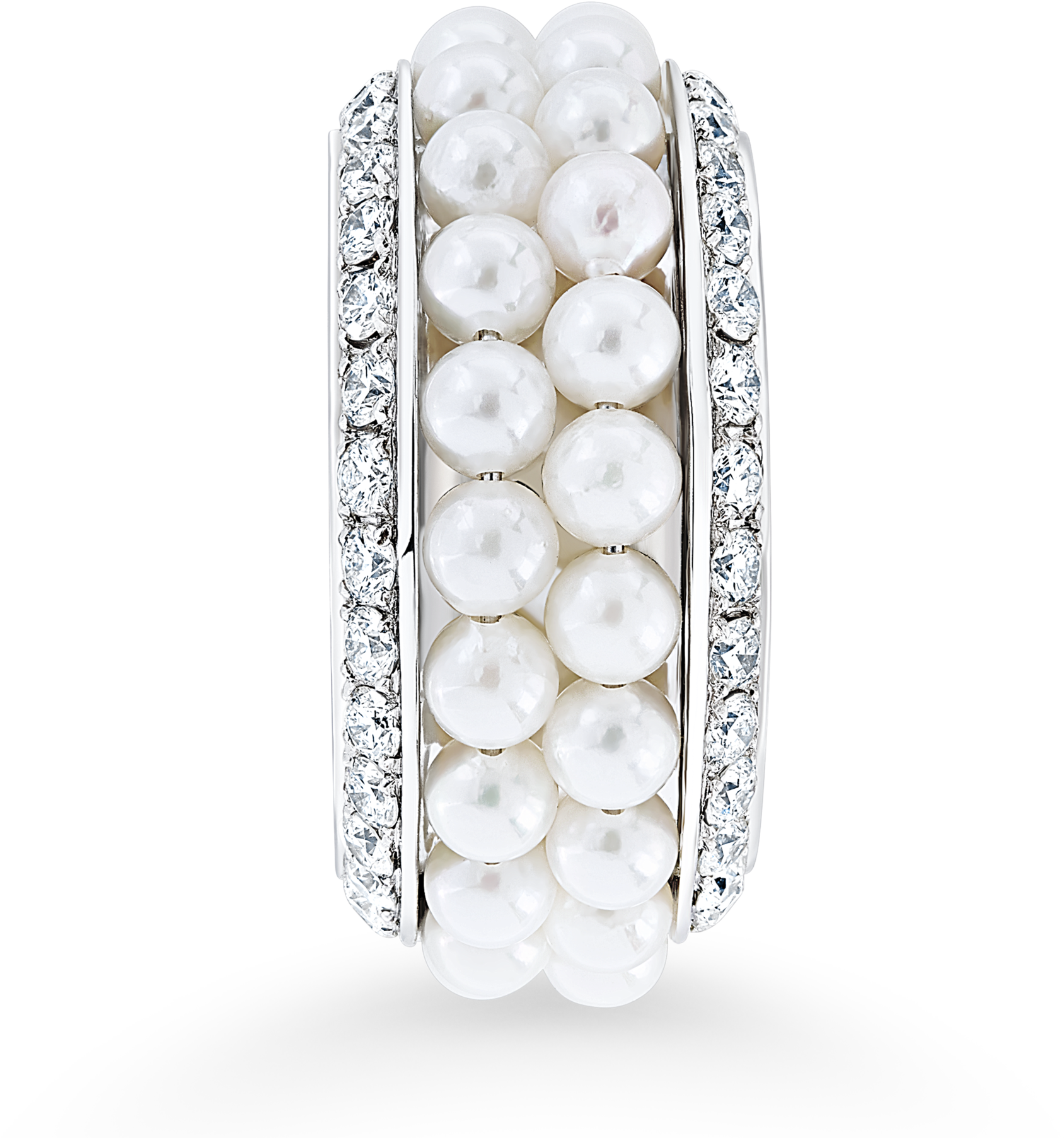 Two Row Akoya Pearl And Micro-set Diamond Ring (3500x3500), Png Download