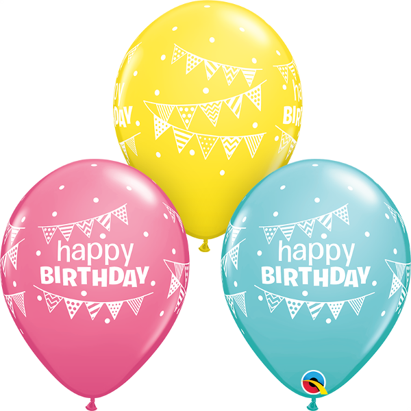 Birthday Pennants & Dots 11" Latex Balloons - 11" Special Assorted 50 Count Birthday Latex Balloons (600x600), Png Download