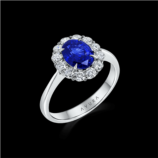 Blue Sapphire Ring Set With White Diamonds, 18kt White - New Blue Sapphire Ring (800x544), Png Download