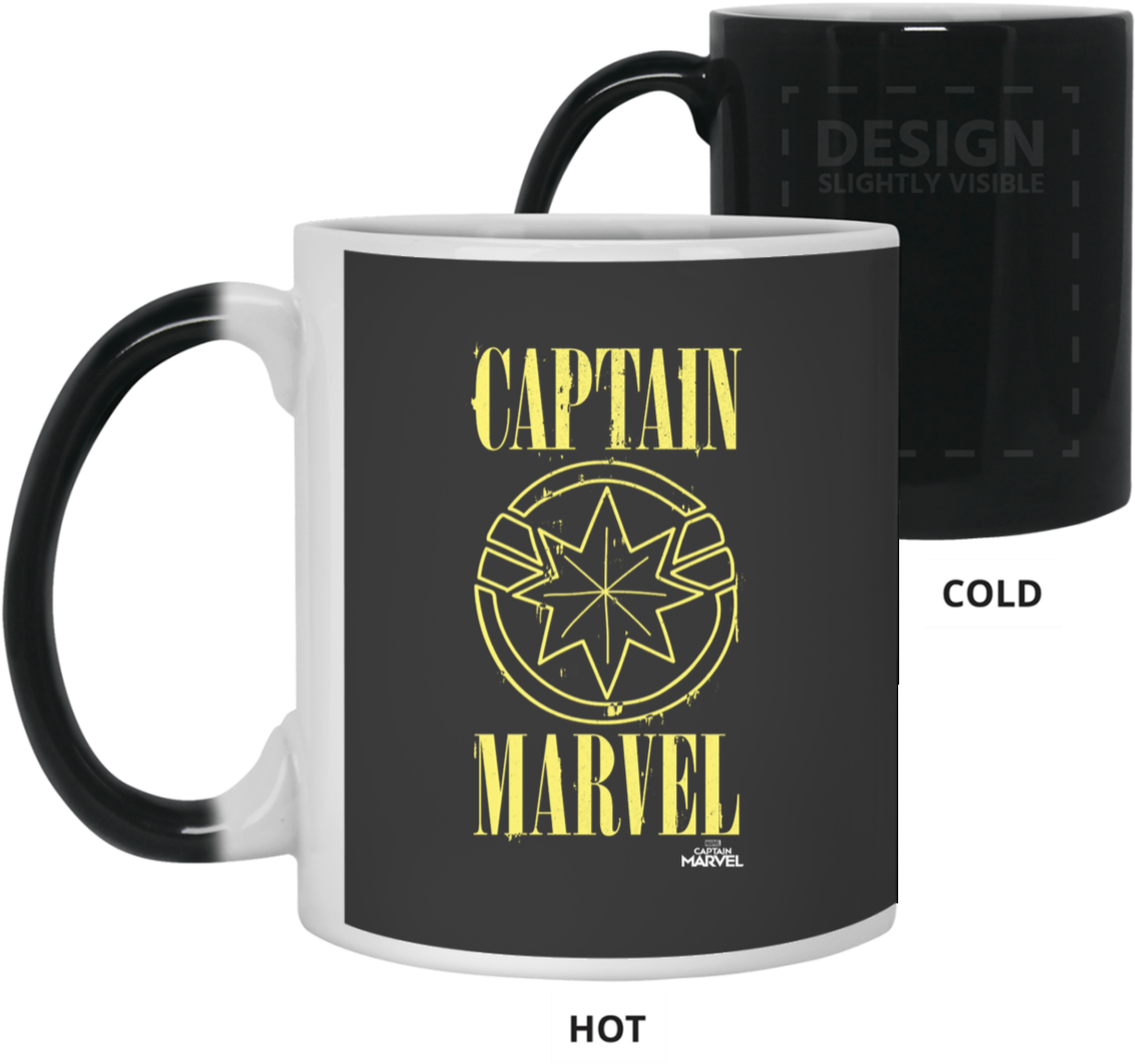 Captain Marvel Yellow Paint Drip Logo Color Changing - Heat Sensitive Mug Color Changing Coffee Mug (1155x1155), Png Download