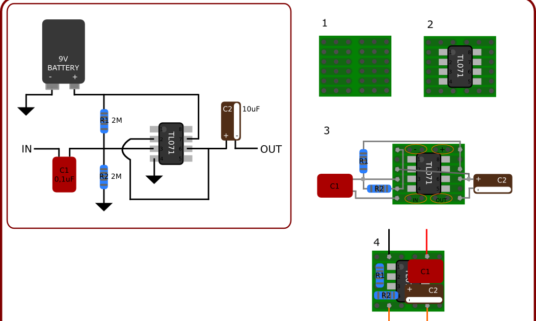 Electric Guitar Wiring Diagrams Guitar Pickup Wiring - Tl071 Buffer (1052x630), Png Download