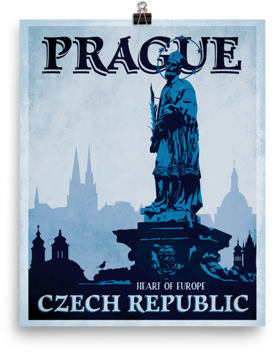 Prague Vintage Travel Poster - Statue Of John Of Nepomuk (1000x1000), Png Download