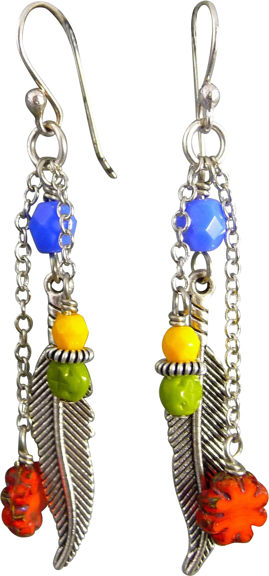 Colorful Silver Feather Czech Glass Earrings - Earring (1852x1852), Png Download