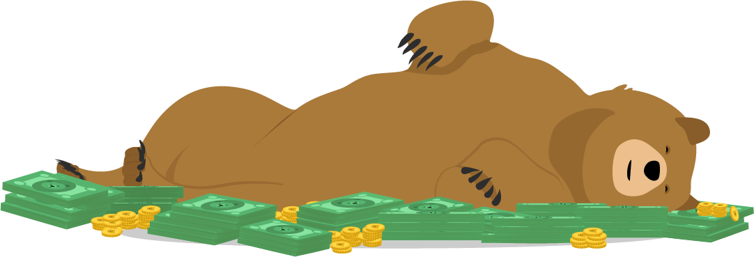 Cartoon Grizzly Bear Rolling In Money Piles With Joy - Tunnelbear Art (1082x369), Png Download