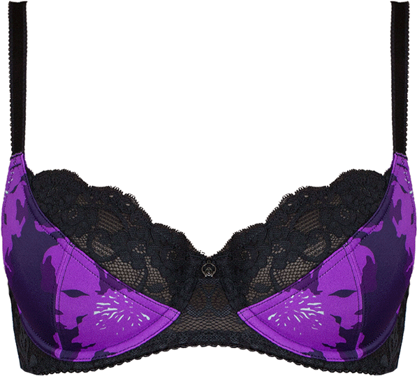 Flower Print Purple & Black Braa04 2025purple/black - Bra Black Purple (968x896), Png Download