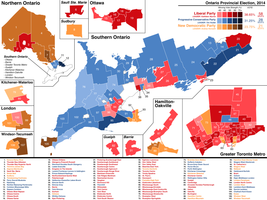 Popular Vote By Riding - Ontario 2018 Election Results (862x647), Png Download