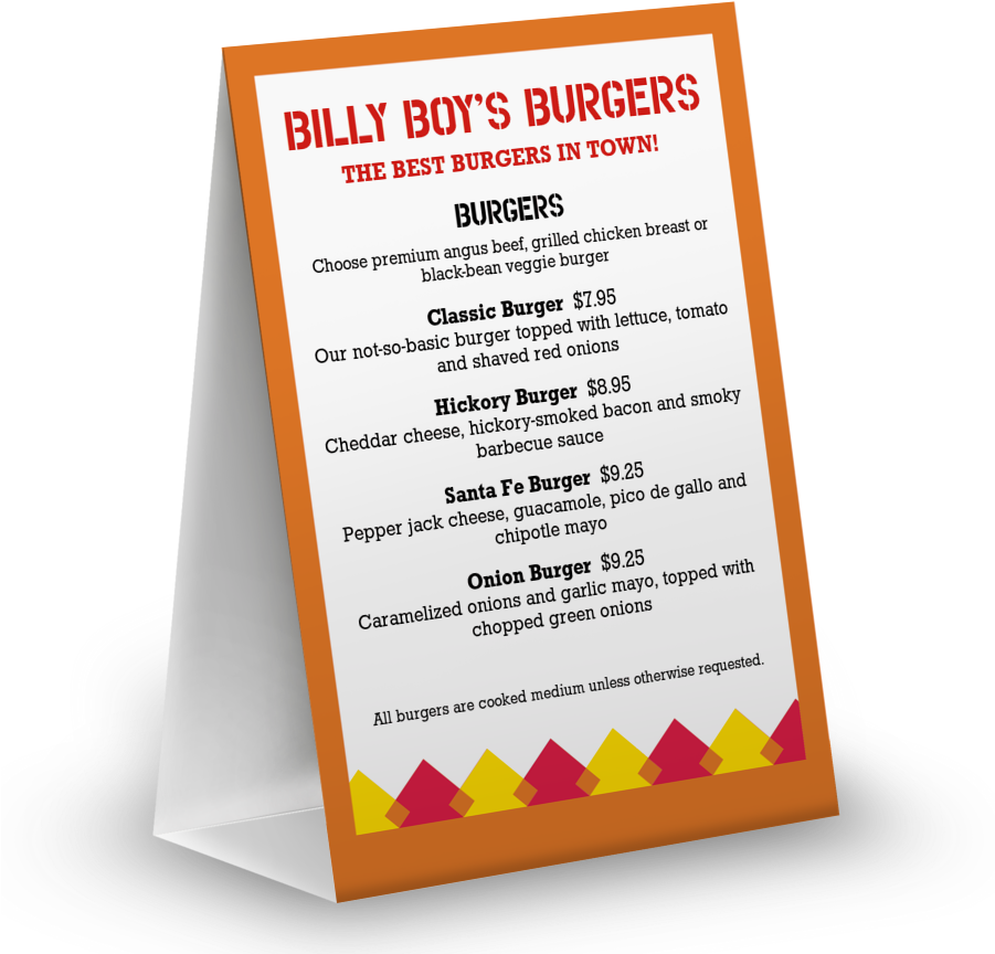 Hamburger Table Tent Menu - Menu (900x900), Png Download