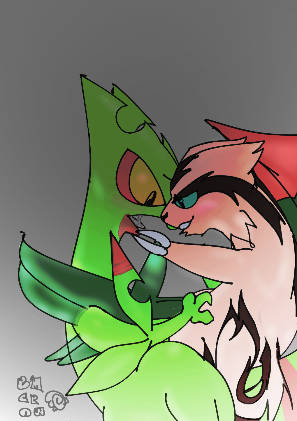 Linooone X Mega Sceptile - Cartoon (1019x1446), Png Download
