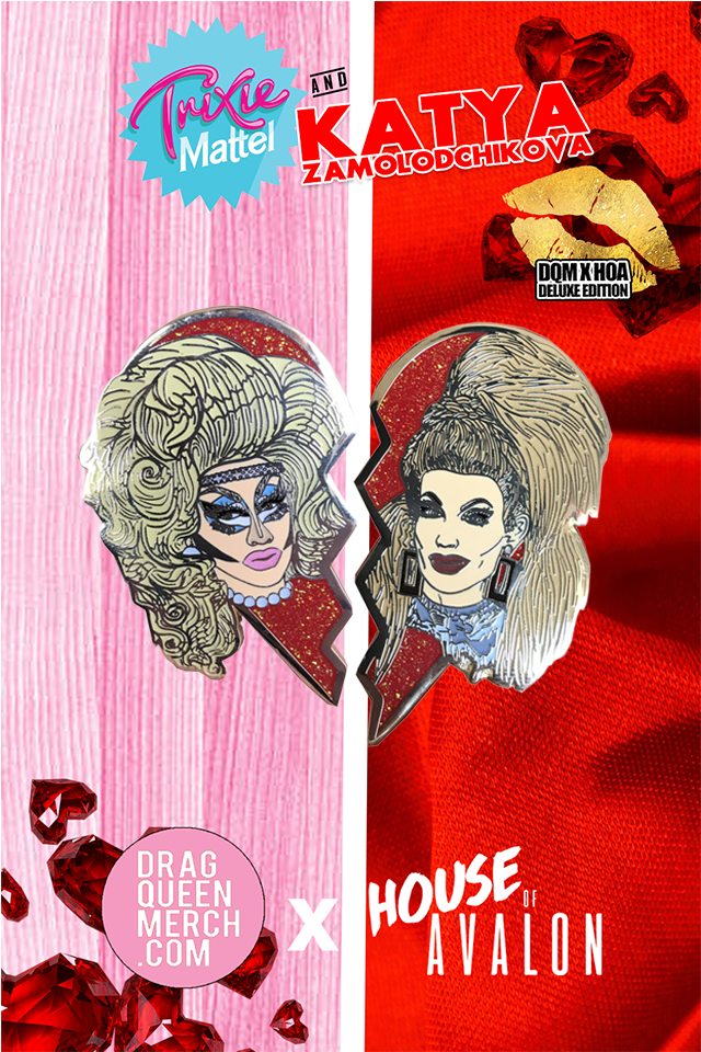 Trixie And Katya Enamel Pin (600x581), Png Download