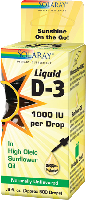Solaray Liquid D-3 1000iu Unflavored Liqu - Solaray - Liquid D3 Naturally Unflavored 1000 Iu - (650x650), Png Download