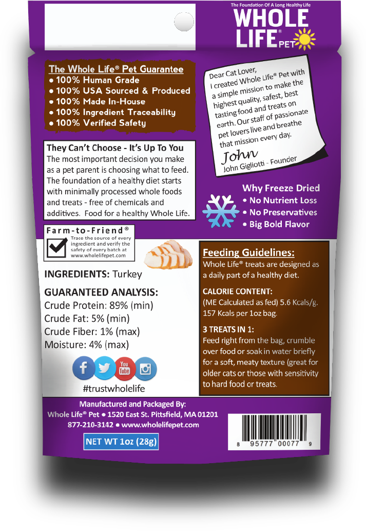 Just One Turkey Cat 1oz Back Shadow - Whole Life Pet Living Treats Usa Freeze Dried Pumpkin (712x1062), Png Download