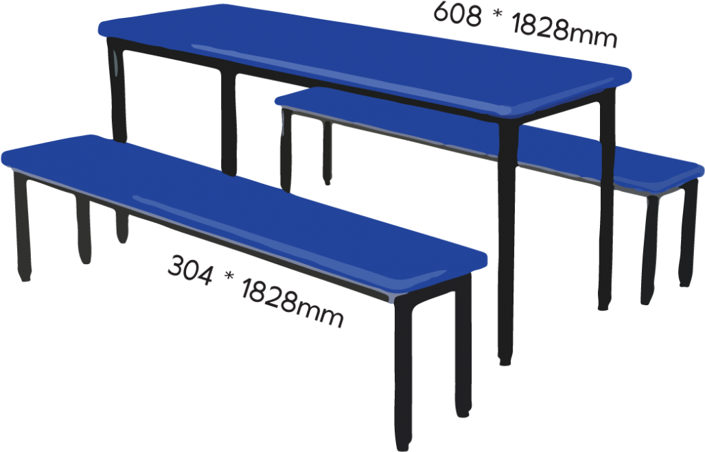 6 Person Square Canteen Table Set - Wood Bench 3d Model (1200x1200), Png Download
