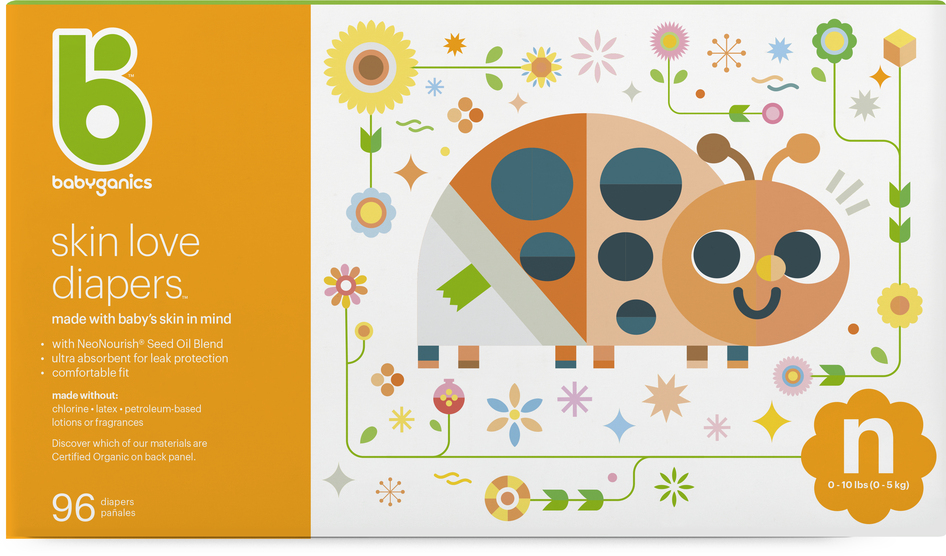 Diapers Sizen Box Front - Babyganics Diapers - Newborn - 36 Ct (5397x3293), Png Download