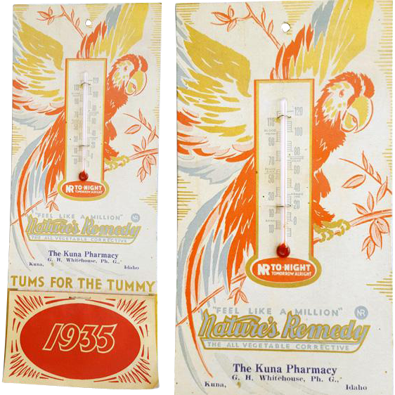 1935 Thermometer Calendar Kuna Idaho Pharmacy Tums - Cosmetics (562x562), Png Download