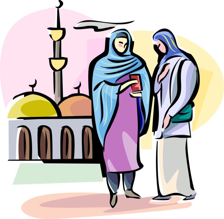 Vector Illustration Of Arab Women Wear Hijab Veil Traditionally - Illustration (714x700), Png Download