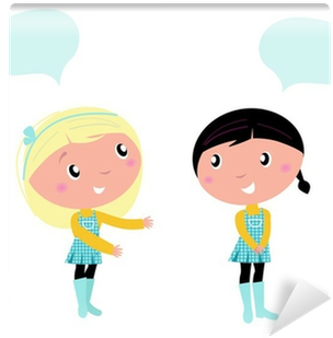 Two Cute School Girls Talking About Something - Cartoon Girl Talking Cute (400x400), Png Download