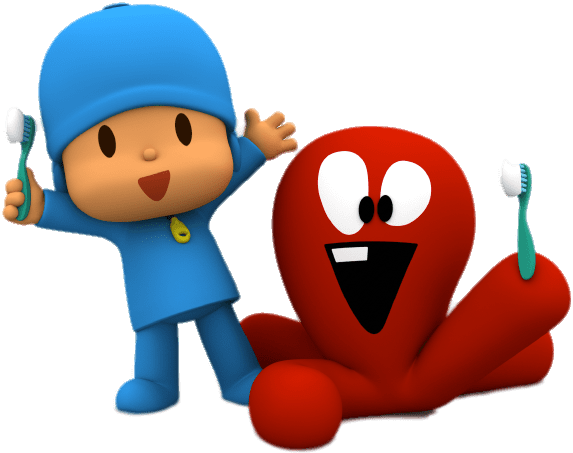 Pocoyo And Fred Brushing Teeth Sticker - Brushing Teeth Transparent (800x500), Png Download