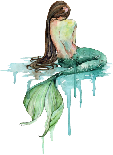 Mermaid Sticker - Watercolor Drawings Mermaid (540x677), Png Download