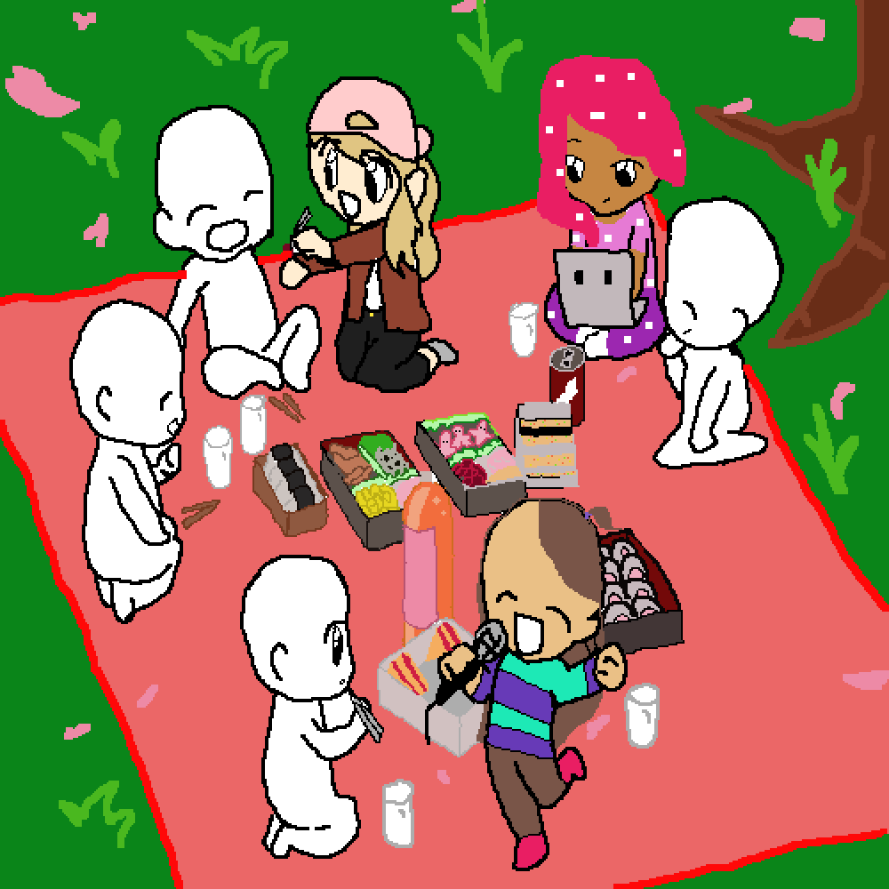 Having A Picnic Under The Sakura Tree - Cartoon (1000x1000), Png Download