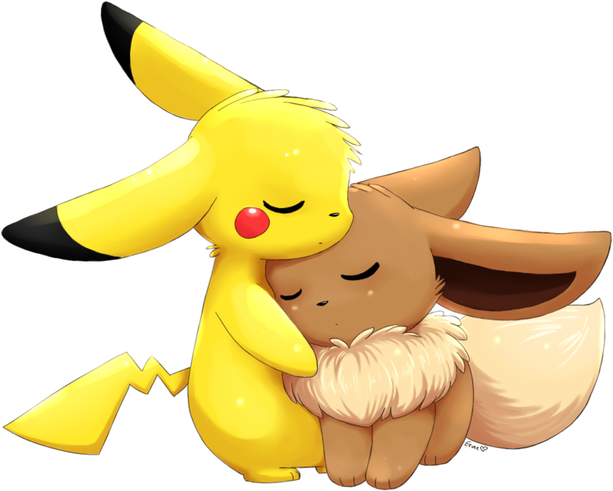 Eevee Pikachu By Shinyeeveee-d5fqppw - Pikachu And Eevee Cute (900x743), Png Download