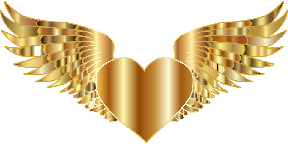 Medium Image - Gold Heart With Wings (772x380), Png Download