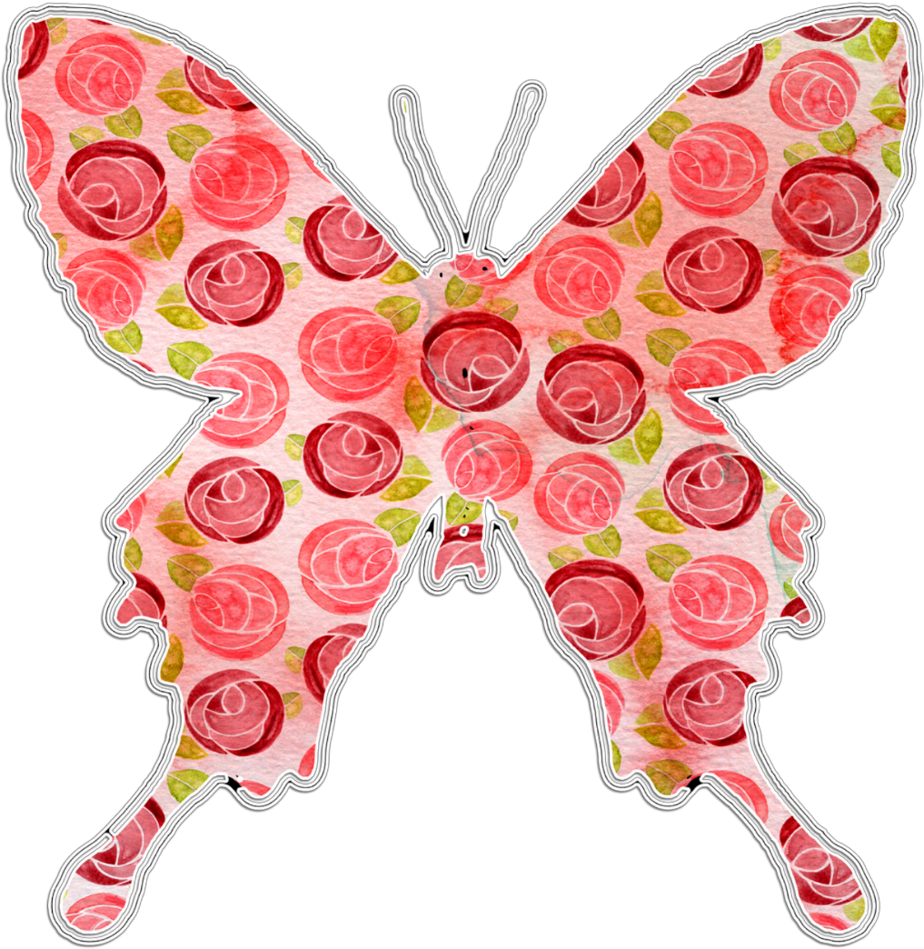 Ftestickers Art Watercolors Butterfly Floral Roses - Red Floral Butterfly Transparent (1024x1049), Png Download