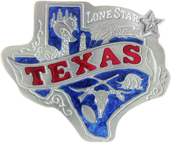 This Colorful Belt Buckle Is In The Shape Of Texas - Badge (600x600), Png Download