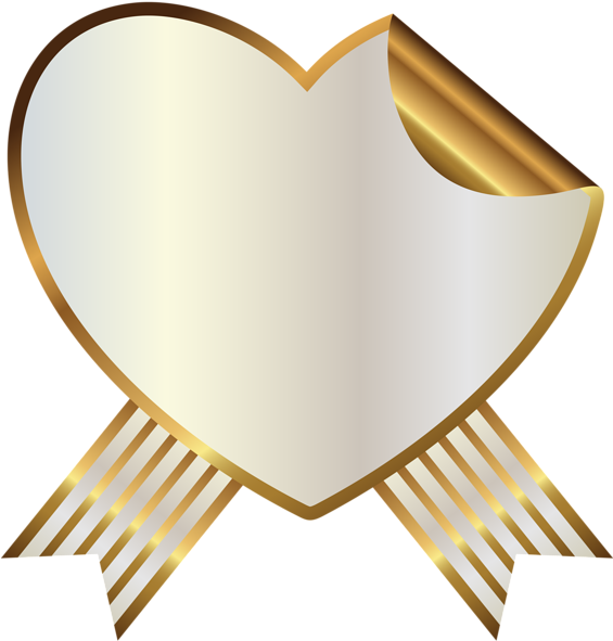 White And Gold Heart Seal With Ribbon Png Clipart Image - Heart Banner Ribbon Png (564x600), Png Download