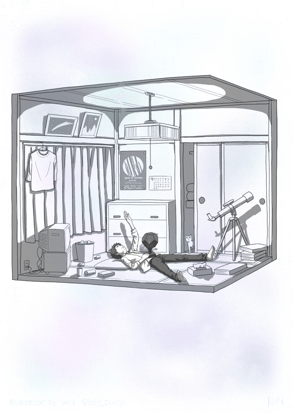Boy In Room Looking At Sky - Illustrations By Taki (600x848), Png Download
