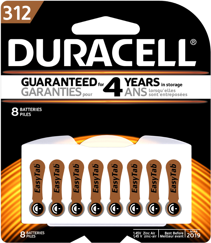 Hearing Aid Batteries - Duracell Easytab 312 Battery - Pr41 - Zinc Air (1000x1000), Png Download