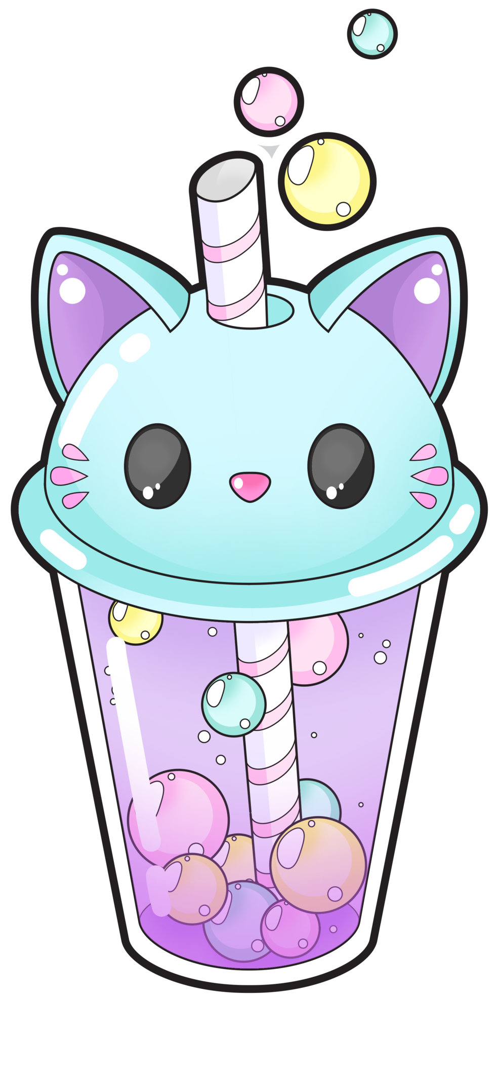 Cute Cat Bubble Tea Commissions Open By - Cute Cat Bubble Tea (1024x2150), Png Download