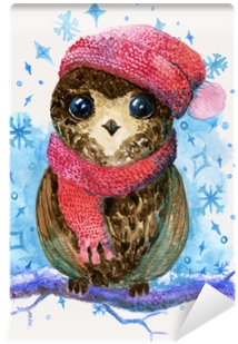 Little Owl Drawing Watercolor Illustration Wall Mural - Illustration (400x400), Png Download