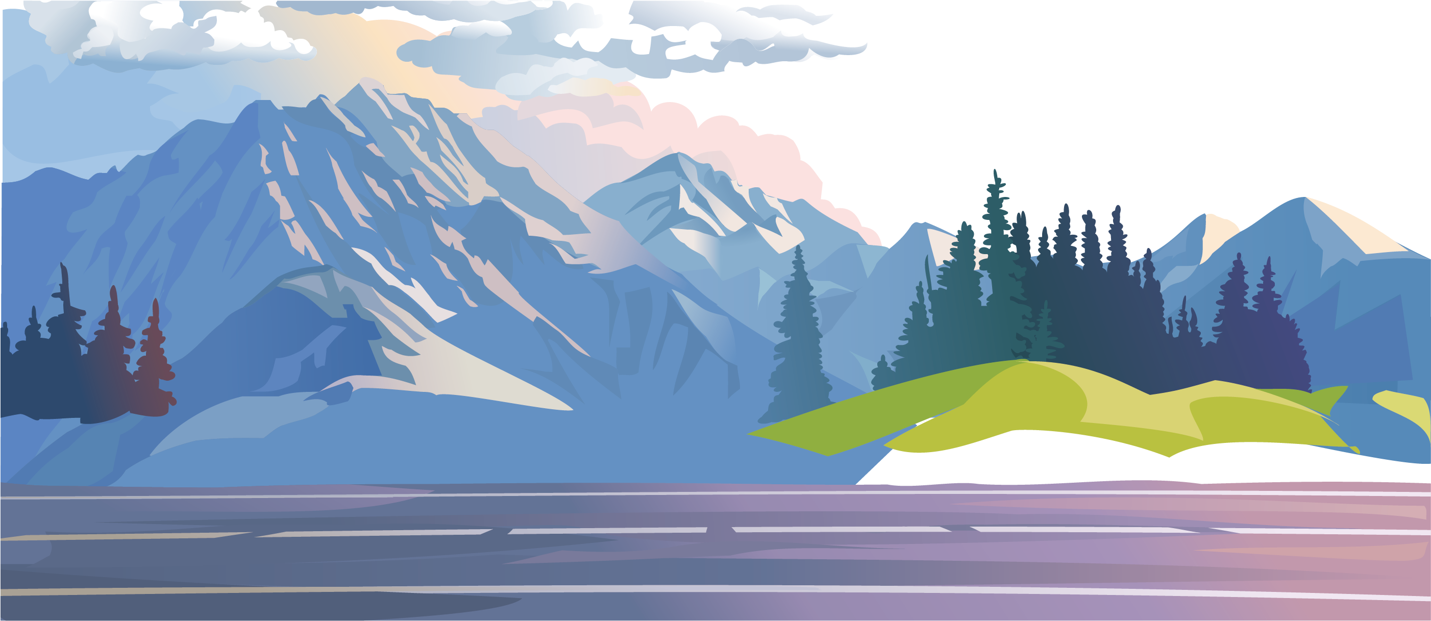 Forest Stock Illustration Clip Art Blue Sky - Mountain Forest Illustration (2851x1283), Png Download