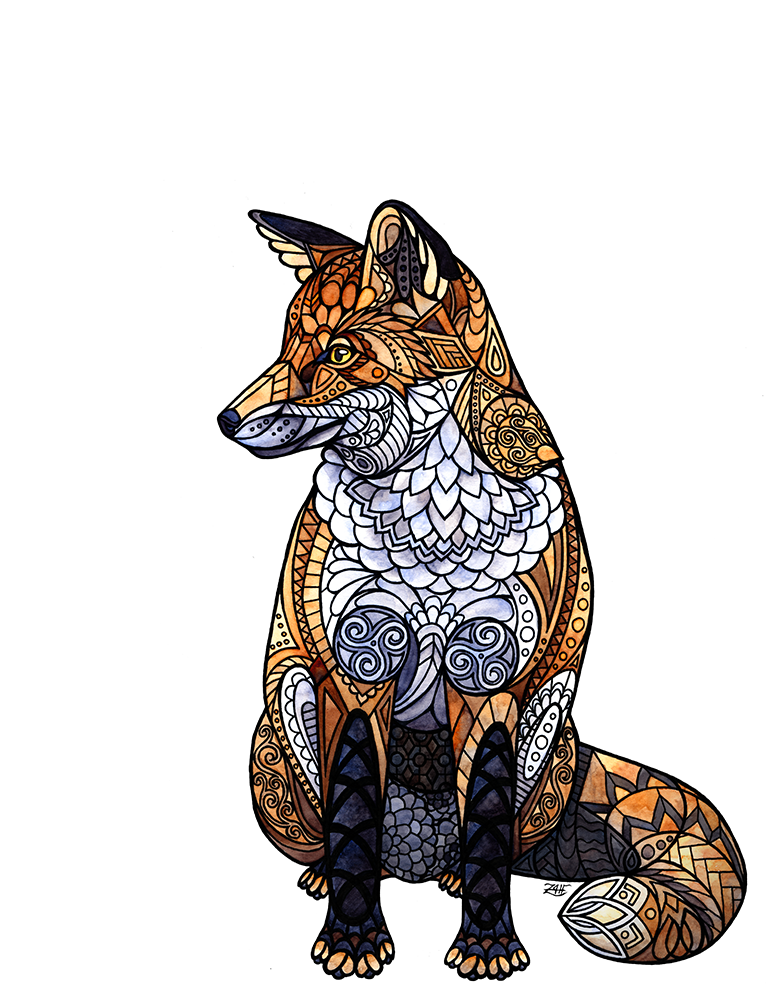 Original Art In Pen And Watercolor On Bristol Board - Stained Glass Fox (1000x1000), Png Download