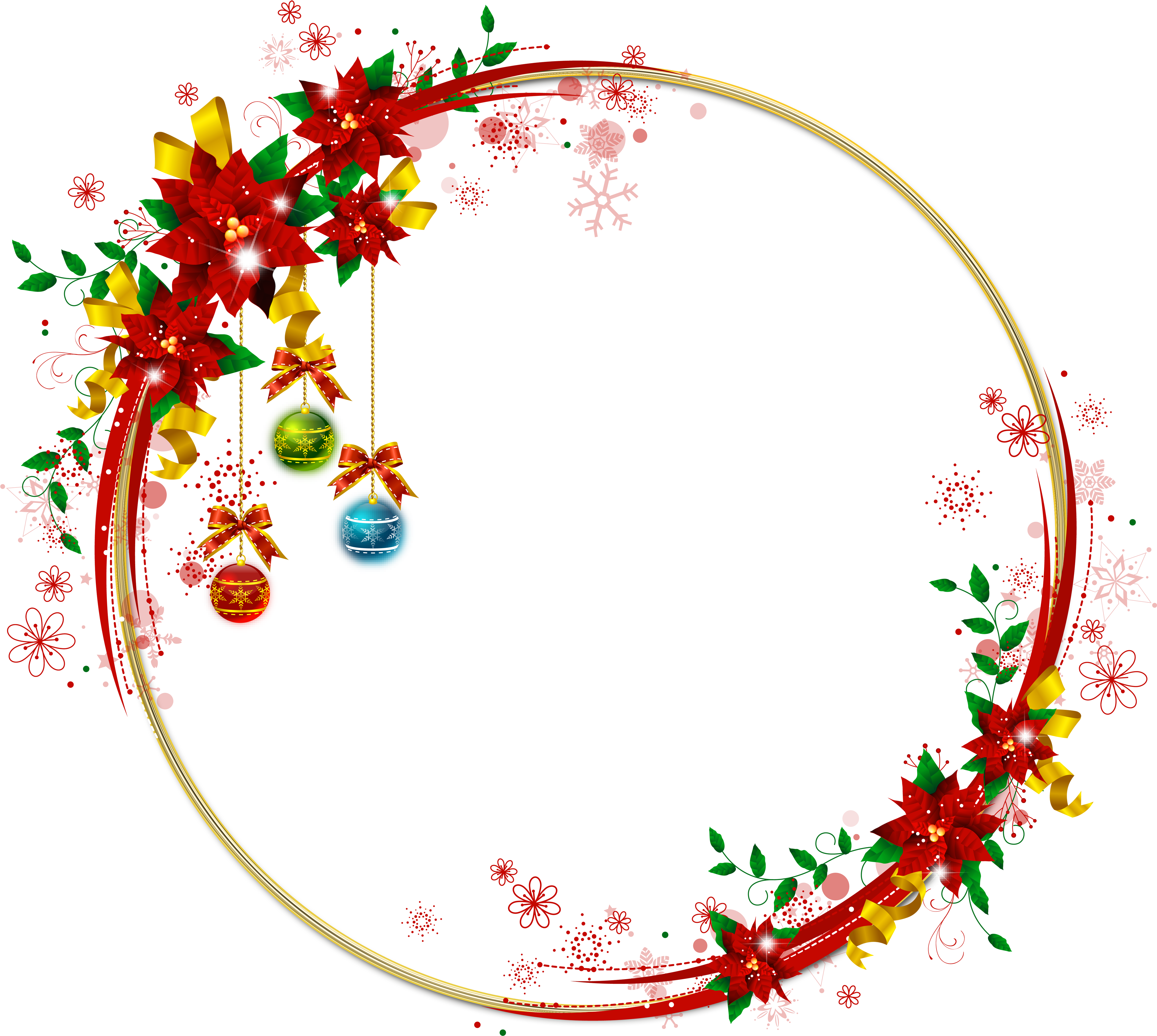 Poinsettia Clipart Gold - Christmas Round Frame Png (4500x4058), Png Download