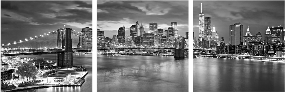 New York Skyline In Black And White 3 Piece Wall Decor - Latitude Run 'new York Rush' Photographic Print Multi-piece (1000x351), Png Download