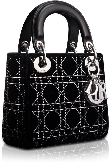 Velvet And Black Leather 'lady Dior' Bag (600x660), Png Download
