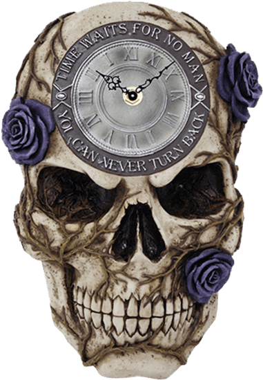 Purple Rose Skull Clock (555x555), Png Download