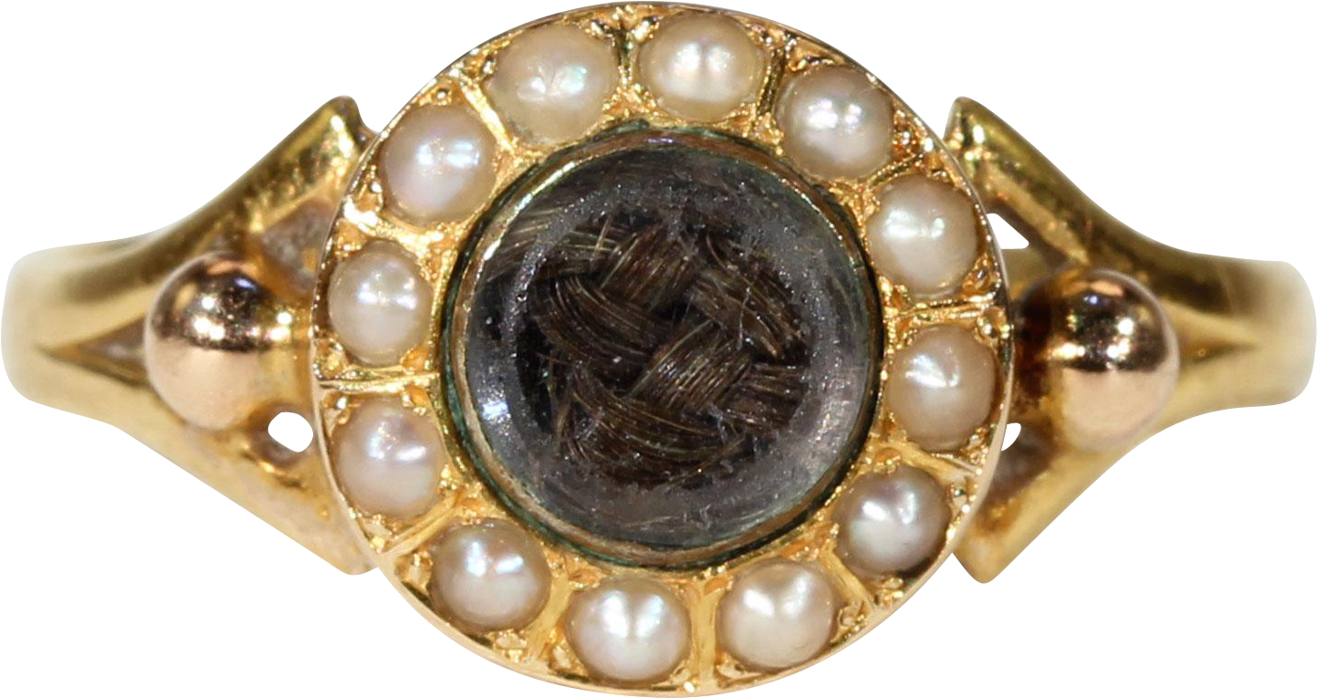 Victorian Gold Pearl And Hair Ring Hallmarked (1442x1442), Png Download