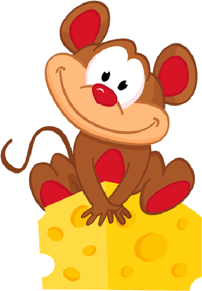 Funny Brown Cartoon Mouse Sitting On Cheese (600x600), Png Download