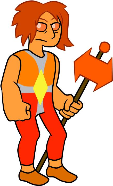 Red Topaz Wears A Red And Orange Jumpsuit With A Yellow (500x800), Png Download