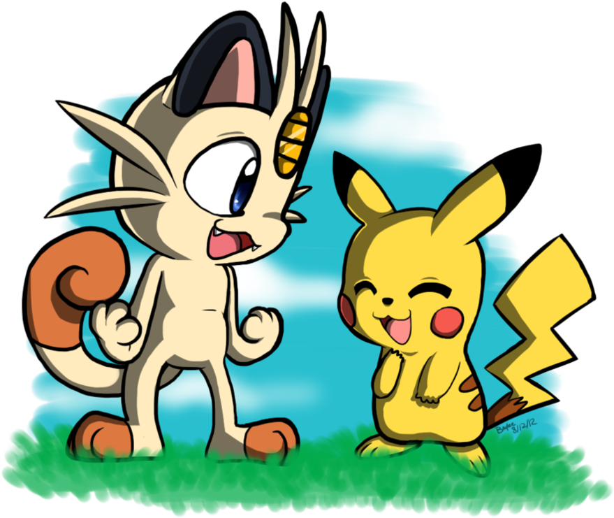 Meowth And Pikachu (894x894), Png Download