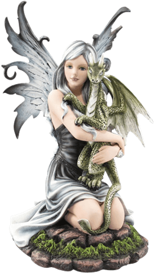 Fairy Hugging Green Dragon Statue (555x555), Png Download