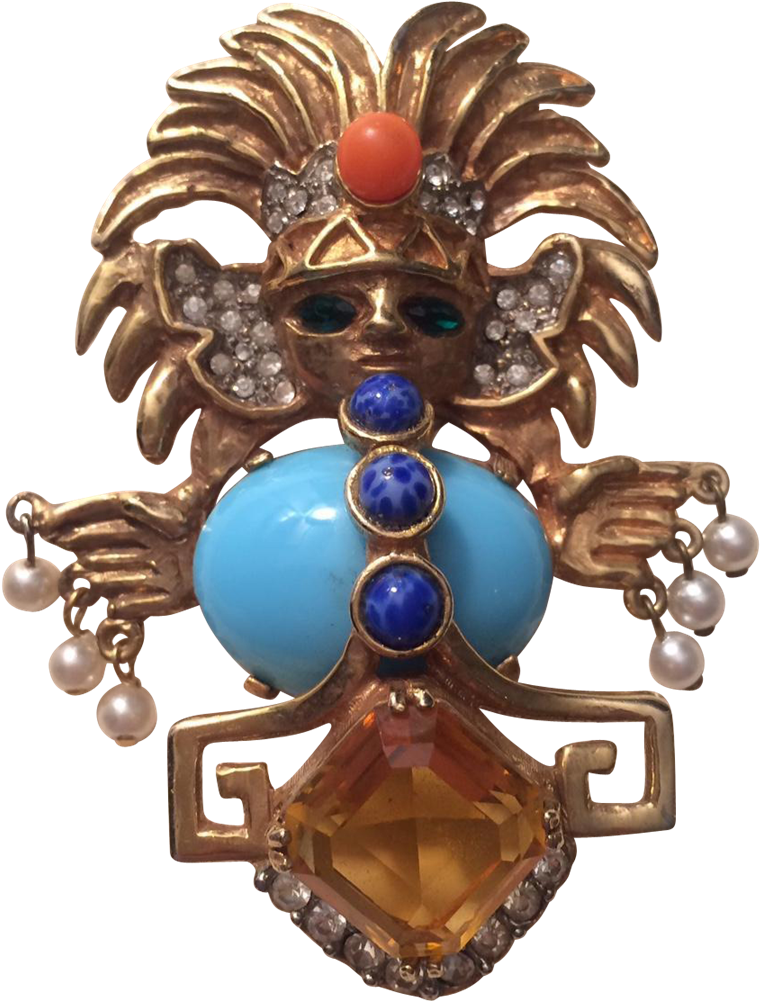 This Golden Kenneth Jay Lane Pin Depicts An Aztec Warrior, (1000x1000), Png Download