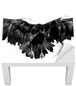 Drawn Flying Crow On White Background Front Lack Table - Vrána Kresba (400x400), Png Download